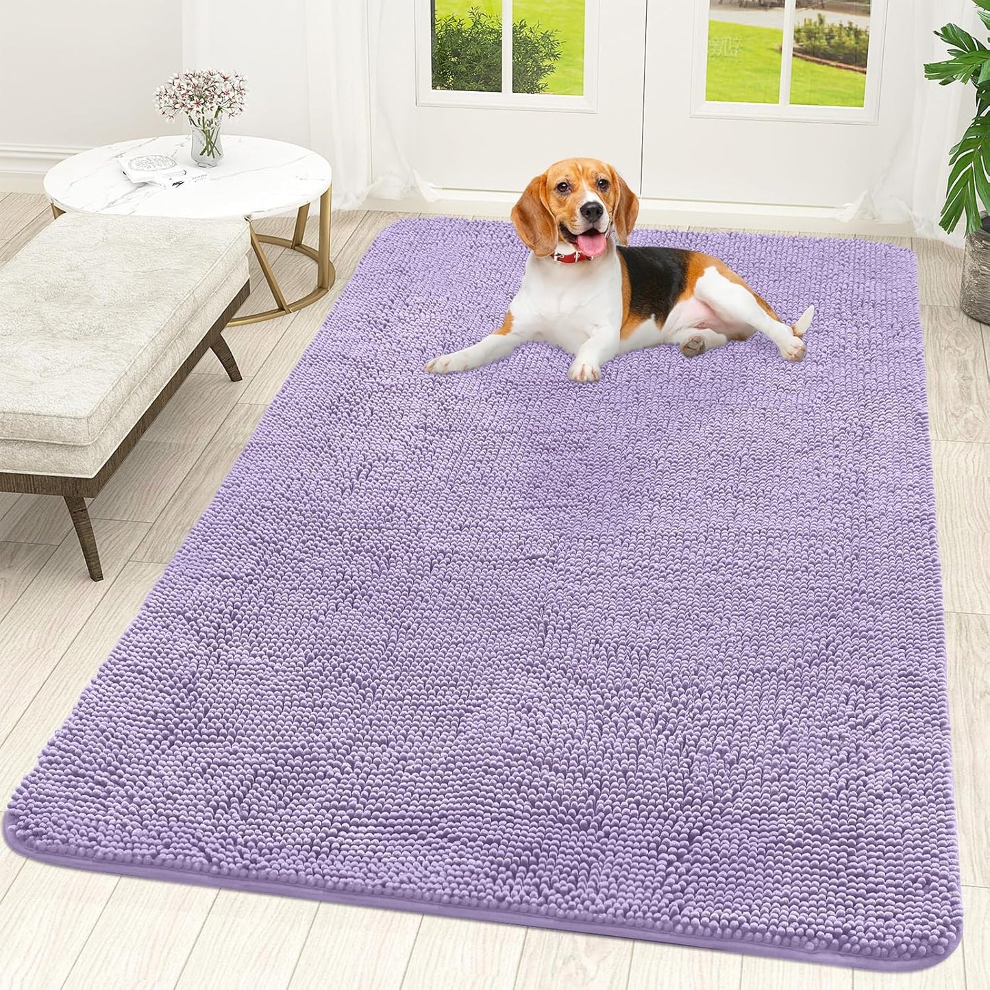 OLANLY Dog Door Mat - Absorbent Non-Slip Chenille Mat for Muddy Paws | 70x46 Inches, Lavender