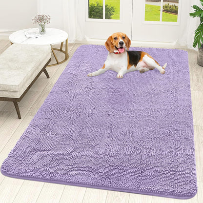 OLANLY Dog Door Mat - Absorbent Non-Slip Chenille Mat for Muddy Paws | 70x46 Inches, Lavender