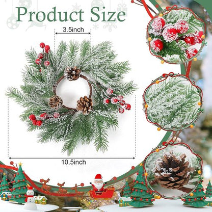 Christmas Candle Rings - Set of 4 Artificial Red Berries & Pinecones | 10-Inch Holiday Centerpieces