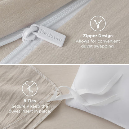 Bedsure California King Duvet Cover - Soft Prewashed Cotton-Like Polyester, 104x98 Inches, Zipper Closure, Linen