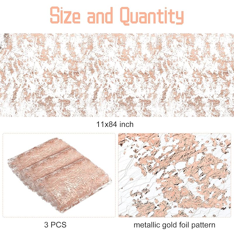 Rose Gold Table Runner Set 3 Pcs 11 x 84 Inch Mesh Sequin Distinctive Elegant