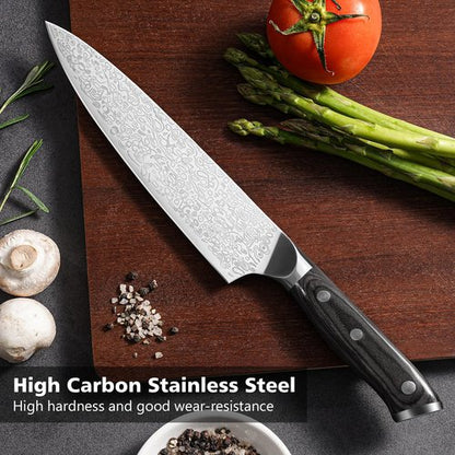 BULOFE 8 Inch Chef Knife, Kitchen Knife with Sharpener and Finger Guard, Professional Steel Sharp Chef's Knife Set with Ergonomic Handle, Gifts for Mom/Dad, Black