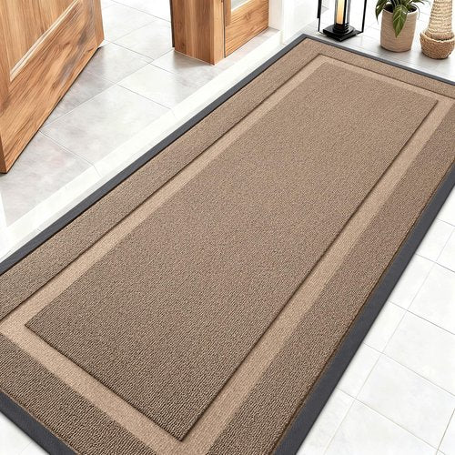 OLANLY Front Door Mat Indoor Outdoor Entrance, Waterproof All-Season, All-Weather Doormat, Sturdy Natural Rubber, Low Profile, Easy Clean Patio Porch Entryway Mat, 59x23, Mocha