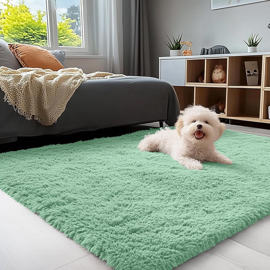 OLANLY Soft Fluffy Shaggy 3x5 Bedside Rug - Machine Washable Indoor Carpet in Mint Green for Kids & Nursery