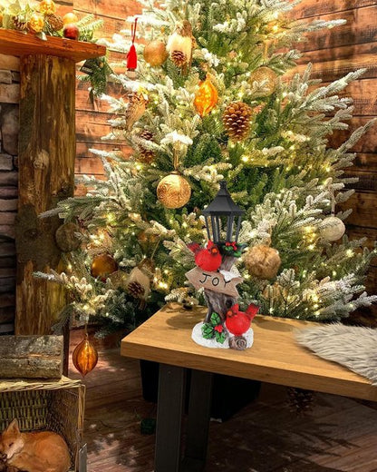 iStatue Lighted Cardinal Christmas Ornaments - 10” Resin Red Birds Lamp Post Figurine with Candle Lantern | Unique Indoor Holiday Decor Gift