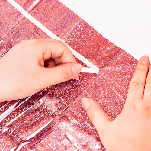 GREATRIL Rose Gold Tinsel Party Backdrop - Foil Fringe Curtain for Birthday Photo Booth - 1m x 2.5m | Pack of 2