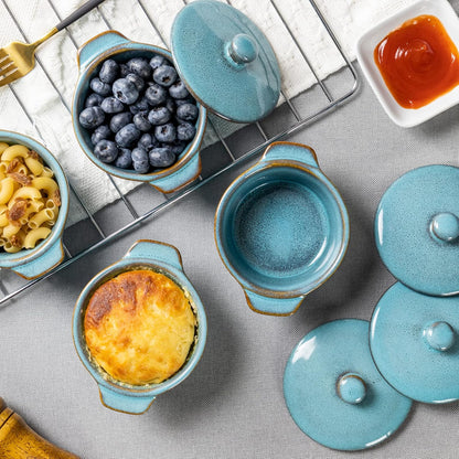 Regine Switzerland 8 oz Creme Brulee Ramekins - Oven Safe Mini Casserole Dishes Set of 4 in Reactive Blue
