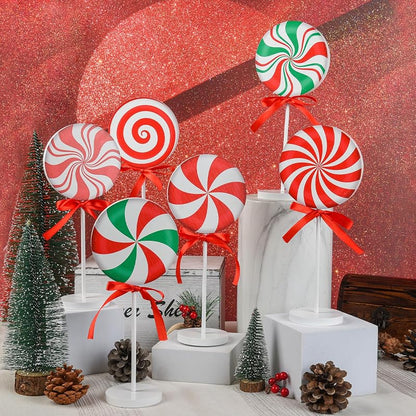 6-Piece Wooden Christmas Candy Cane Sign Set – Farmhouse Tiered Tray Topper Decor