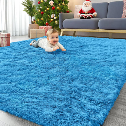 OLANLY Large Area Rug - Soft Fluffy Shaggy Carpet for Living Room & Bedroom | 8x10 Bright Blue
