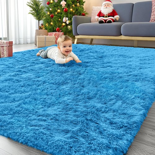 OLANLY 6x9 Machine Washable Large Area Rugs for Living Room, Bedroom, Soft Fluffy Shaggy Bedside Rug, Indoor Floor Carpet for Kids Girls and Boys, Dorms, Nursery, Home Decor Aesthetic, Bright Blue