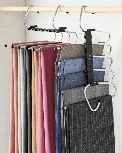 MORALVE Space-Saving Pants Hangers - Non-Slip Multi-Layer Closet Organizer - 2 Pack (Black)