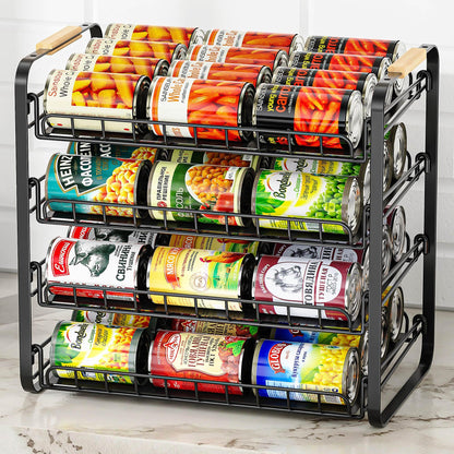 MAXIFFE 4 Tier Can Organizer for Pantry, Pantry Organizers and Storage Holder Dispenser Rack for Snacks Soda Drinks, Holds Up to 48 Cans for Pantry Kitchen Cabinet Countertop, Black