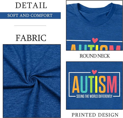 Ithalt Autism Awareness Shirt - Women's Blue T-Shirt for Autistic Moms | Puzzle Piece Design, Short Sleeve
