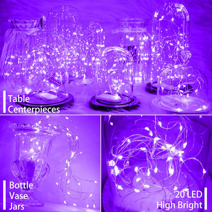 SunKite 20 LED Purple Fairy String Lights - Battery Operated, Waterproof 6.6 Feet | Perfect for DIY Decor & Parties