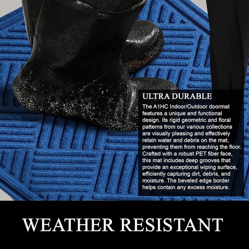 A1HC Durable Heavy-Duty Door Mat - Waterproof & Easy Clean | Indoor/Outdoor, 18x30 Inches, Checkered Blue
