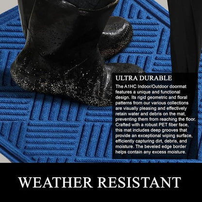A1HC Durable Heavy-Duty Door Mat - Waterproof & Easy Clean | Indoor/Outdoor, 18x30 Inches, Checkered Blue