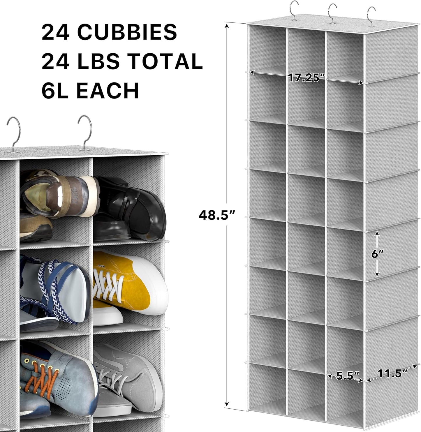 Simple Houseware 24-Section Hanging Shoe Organizer - Gray Closet Storage Solution