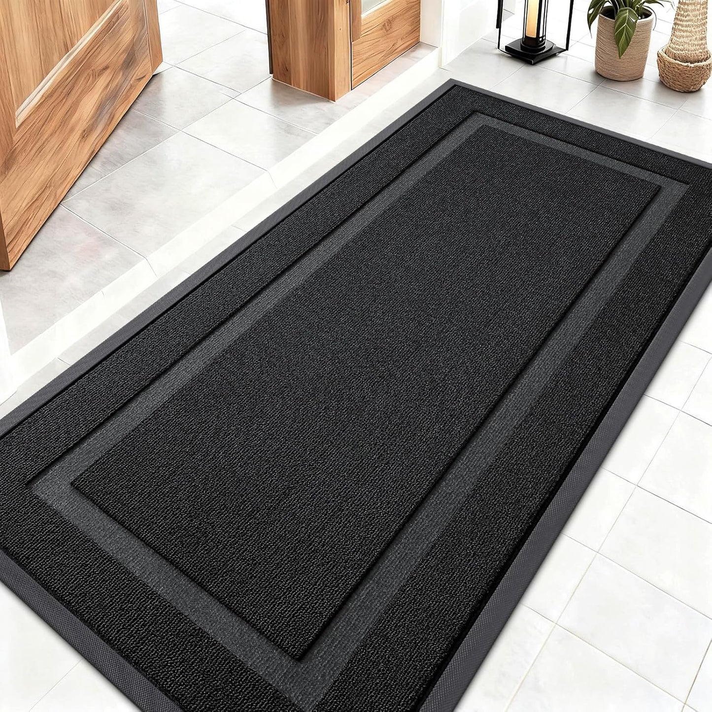 OLANLY Waterproof Front Door Mat | All-Season Indoor Outdoor Doormat, Easy Clean, 47x23, Jet Black