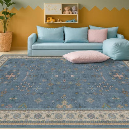 Boho 6x8 Living Room Rug - Modern Blue Lightweight Washable Carpet for Dining Room & Bedroom Décor