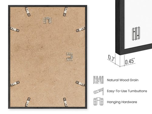 HAUS AND HUES Black Oak Wood 11x14 Picture Frame - Modern Wood Wall Art Display - Minimalist, Lightweight 11x14 Black Frame for Art Prints, Photos, Posters - Ready-to-Hang Vertically & Horizontally