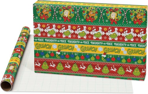 American Greetings Grinch Christmas Wrapping Paper Rolls - Festive Green & Red Gift Wrap (105 sq. ft., 3 Rolls)