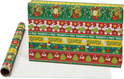American Greetings Grinch Christmas Wrapping Paper Rolls - Festive Green & Red Gift Wrap (105 sq. ft., 3 Rolls)