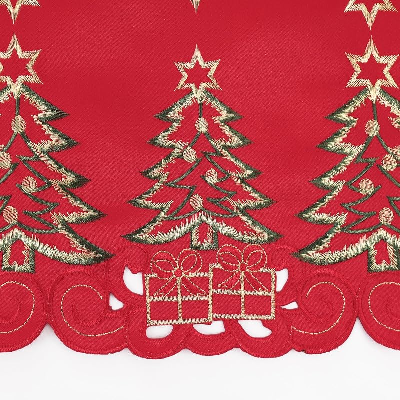 13"x70" Christmas Table Runner - Embroidered Red Tree & Gifts, Polyester | Simplebrand
