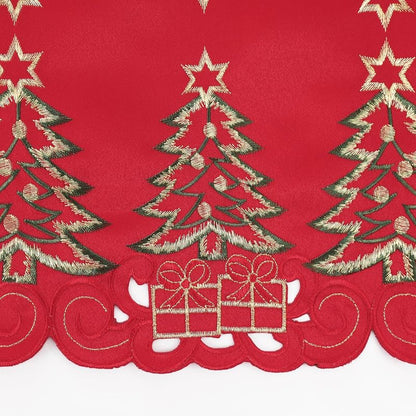 13"x70" Christmas Table Runner - Embroidered Red Tree & Gifts, Polyester | Simplebrand