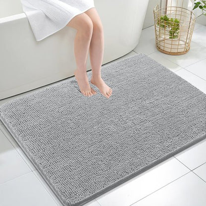 OLANLY Bathroom Rugs 40x32, Extra Soft Absorbent Chenille Bath Rugs, Rubber Backing Quick Dry, Machine Washable Bath Mats for Bathroom Floor, Tub and Shower, Home Decor Accessories, Light Grey