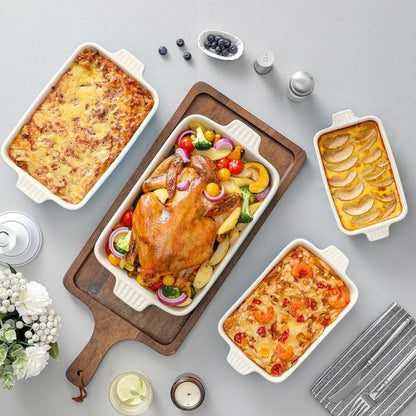 MALACASA Casserole Dishes - Porcelain Bakeware Set of 4 with Handles - Deep Rectangular Lasagna Pans in Blue (9.4"/11.1"/12.2"/14.7")