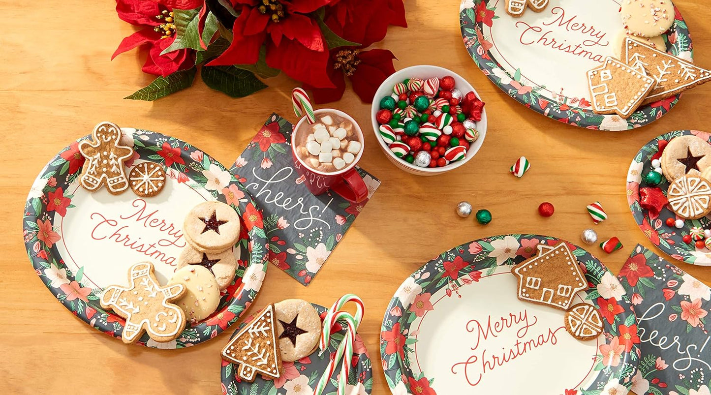 American Greetings 36-Count Winter Floral Paper Dinner Plates - Perfect for Christmas Parties