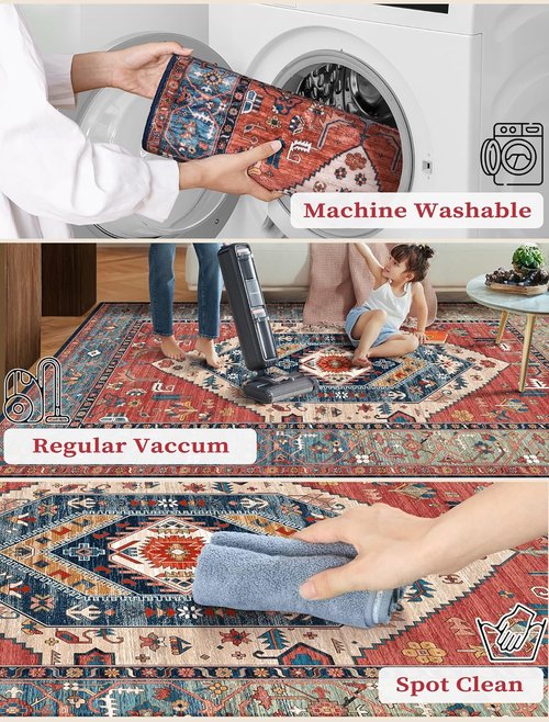 **SERISSA Runner Rug - Washable Non-Slip Kitchen Rug | Vintage Rust Boho Design, 2'6"x10'**