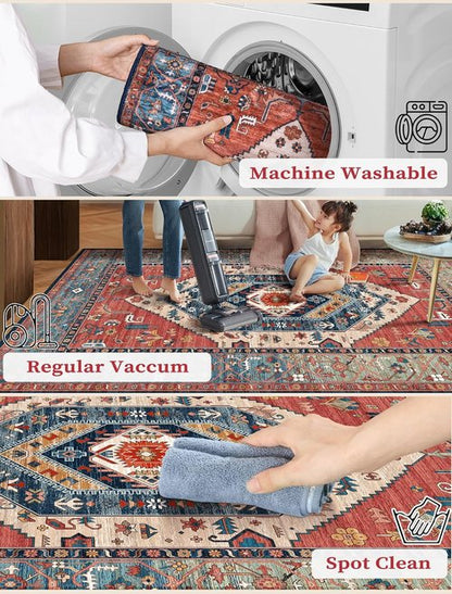 **SERISSA Runner Rug - Washable Non-Slip Kitchen Rug | Vintage Rust Boho Design, 2'6"x10'**