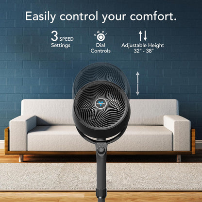 Vornado 683 Pedestal Fan - 3-Speed Adjustable Height (32-38 in) for Powerful Whole Room Circulation - Black
