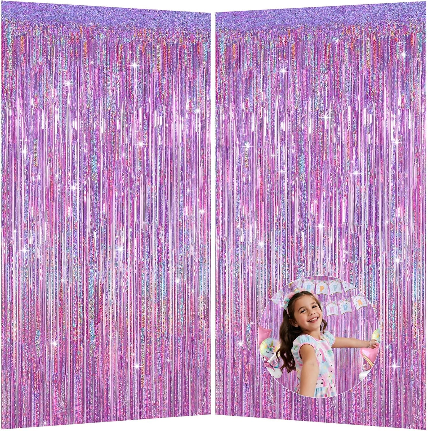 Shimmering Purplish Pink Foil Fringe Curtains - Tinsel Backdrop for Parties & Events | Perfect for Weddings, Baby Showers, Birthdays
