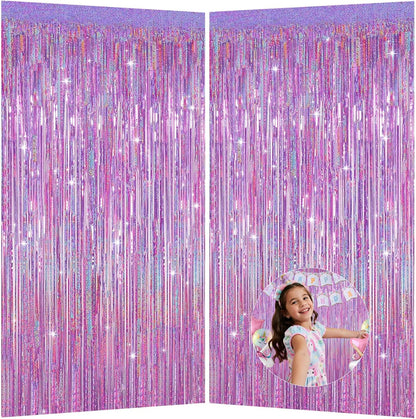 Shimmering Purplish Pink Foil Fringe Curtains - Tinsel Backdrop for Parties & Events | Perfect for Weddings, Baby Showers, Birthdays