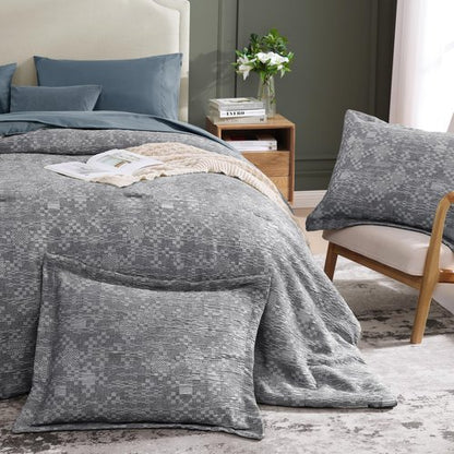 MaiRêve King Comforter Set Navy Blue, Crinkle Textured Design Bedding Set 7 Pieces Bed in A Bag, All Season Farmhouse Comforter Set with Sheets, Pillowcases & Shams
