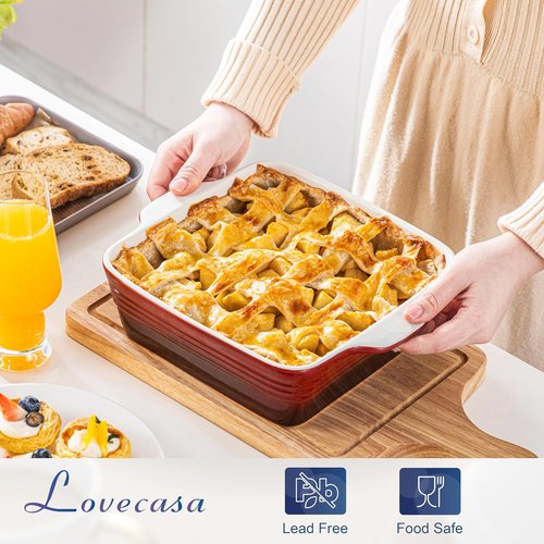 LOVECASA 8x8 Inch Non-Stick Baking Pan | Durable Ceramic Square Cake Dish in Red for Oven Use