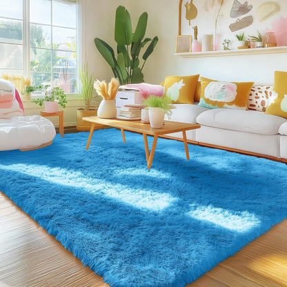 OLANLY Area Rug - Soft Fluffy Shaggy Carpet for Living Room & Bedroom - Machine Washable 4x5.9 ft | Bright Blue