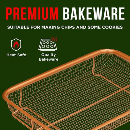 Bakken Swiss Air Fryer Tray - Extra-Large 9.5'' x 13'' Copper Basket for Crispy Baking | Dishwasher Safe