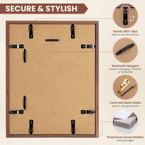 11x14 Picture Frame, Solid Walnut Wood 11"x14" Photo Frame, 11 x 14 Wood Frame for Wall, Tempered Glass, 11x14 Frame with Mat for 8x10,Rustic Walnut Frame 11 by 14, 3 Pack