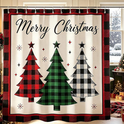 Christmas Shower Curtain Plaid Trees - 72 x 72 in, Farmhouse Decor, Pack of 1