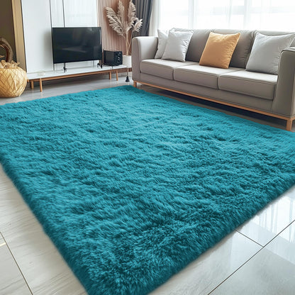 OLANLY 5x7 Machine Washable Large Area Rugs for Living Room, Bedroom, Soft Fluffy Shaggy Bedside Rug, Indoor Floor Carpet for Kids Girls and Boys, Dorms, Nursery, Home Decor Aesthetic, Teal