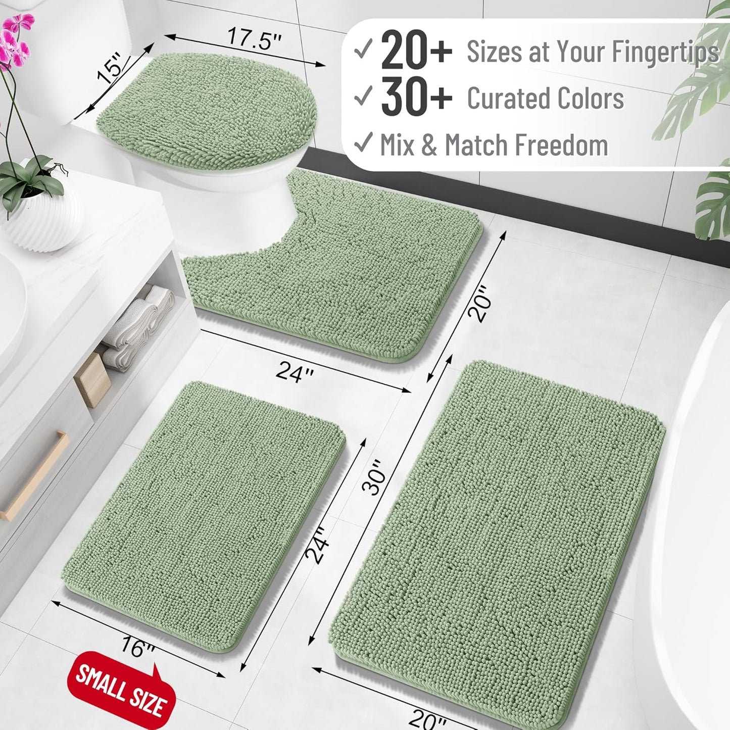 OLANLY Chenille Bath Rugs - Extra Soft & Absorbent | 24x16 Sage Green, Quick Dry & Machine Washable