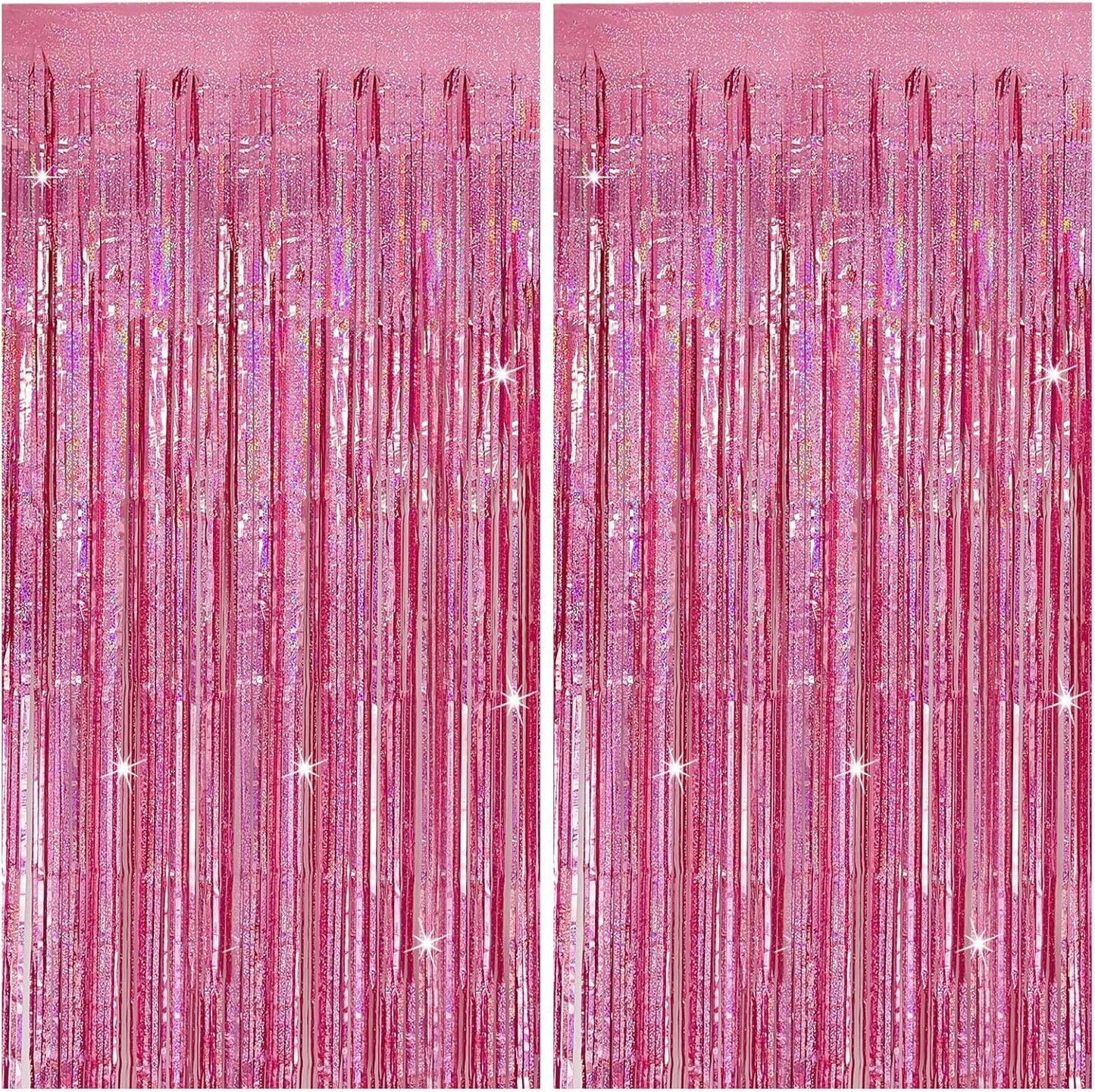 Skiennix 2 Pack Pink Backdrop Decorations - Tinsel Curtain Foil Fringe for Birthday & Graduation