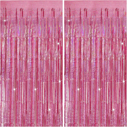 Skiennix 2 Pack Pink Backdrop Decorations - Tinsel Curtain Foil Fringe for Birthday & Graduation