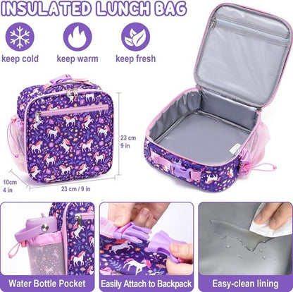 Fimibuke Kids Bento Lunch Box - Leakproof 3-Compartment Container with Insulated Food Jar & Water Bottle
