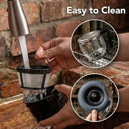 OVENTE 12-Cup Drip Coffee Maker - One-Touch Operation, Anti-Drip System, Black | Borosilicate Glass Carafe