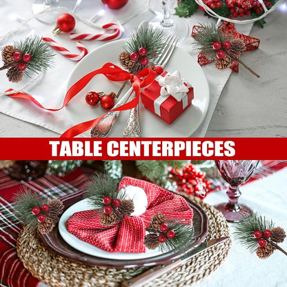 20 Pcs Christmas Fake Pine Branches with Red Berries, Pine Cones & Conifer Picks - Sggvecsy Variation: 20