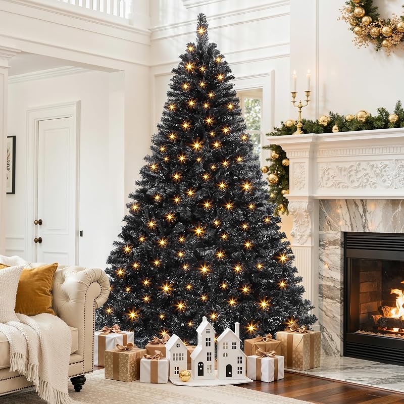 DWVO Black 6ft Prelit Christmas Tree with Remote Control - 11 Lighting Modes